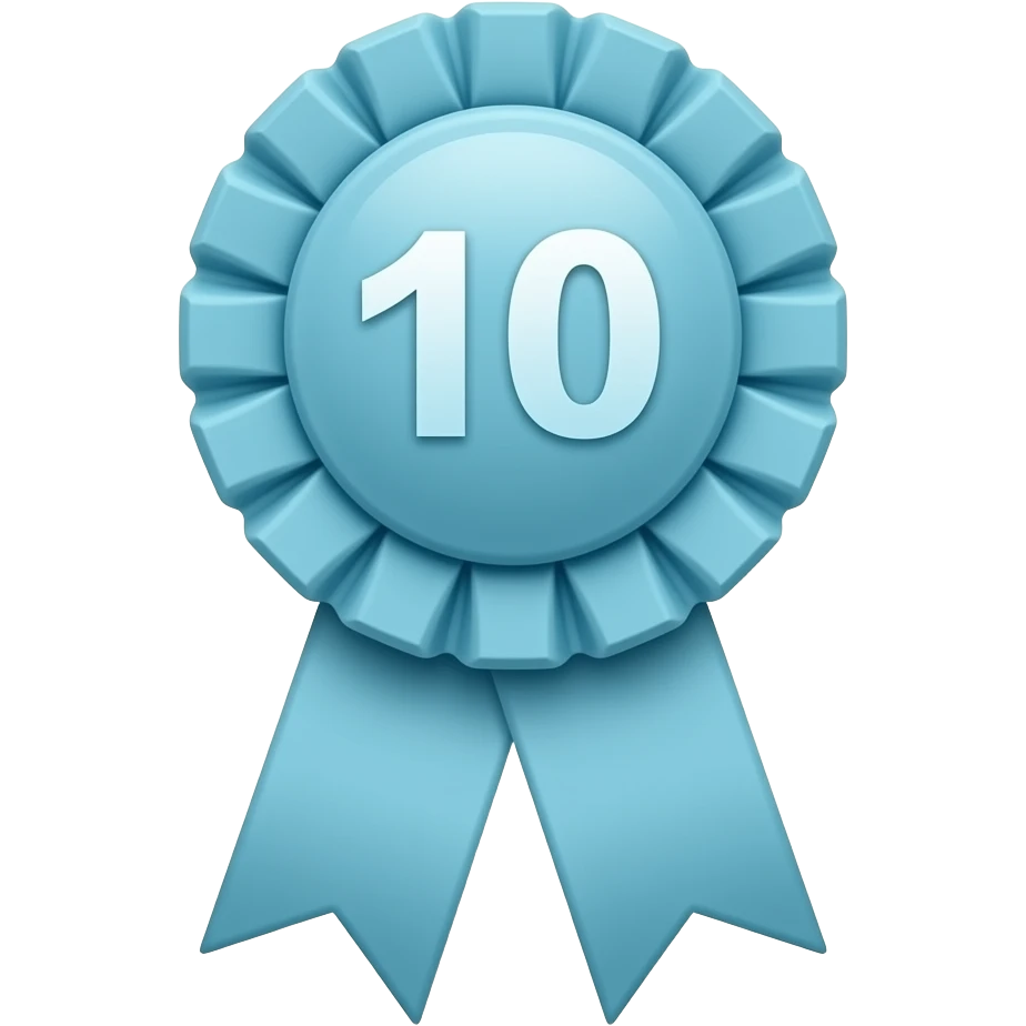 a 10th place Light aqua Blue ribbon with a smaller round top with a smaller 10 in the middle emoji