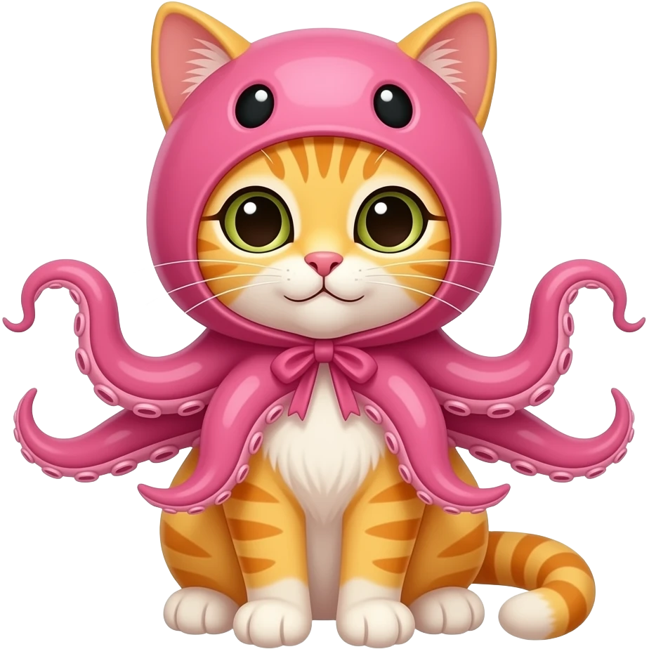 yellow kitten dressed as a pink octopus emoji
