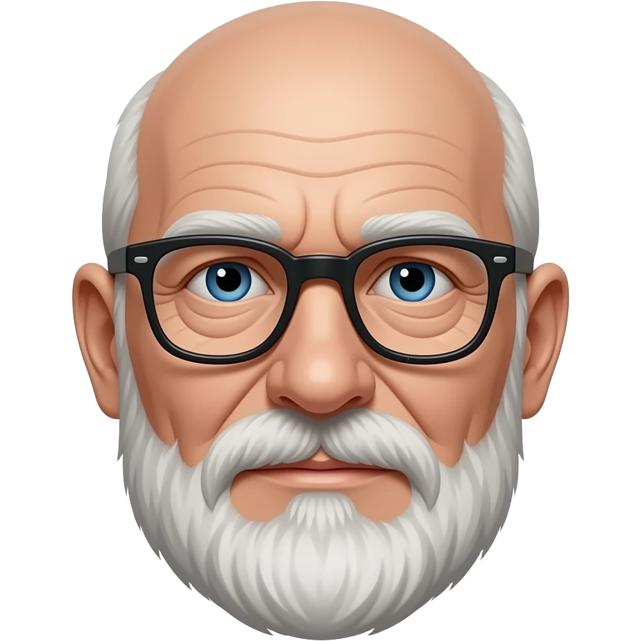 shaved bald head old man with long face, a short white beard, blue eyes and glasses emoji