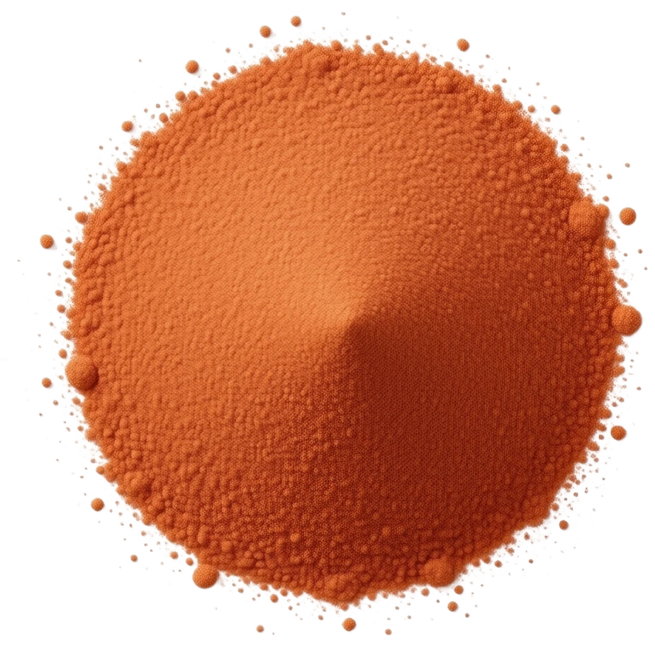reddish-orange mineral powder with a dry, matte appearance and highly ...