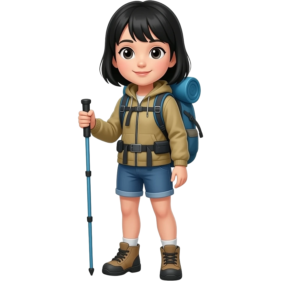 hiking girl black hair emoji