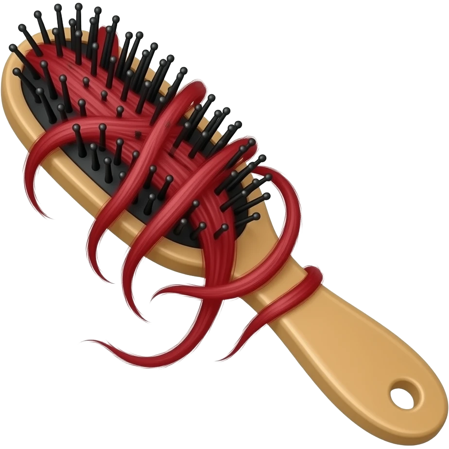 Hairbrush with red hair through it emoji