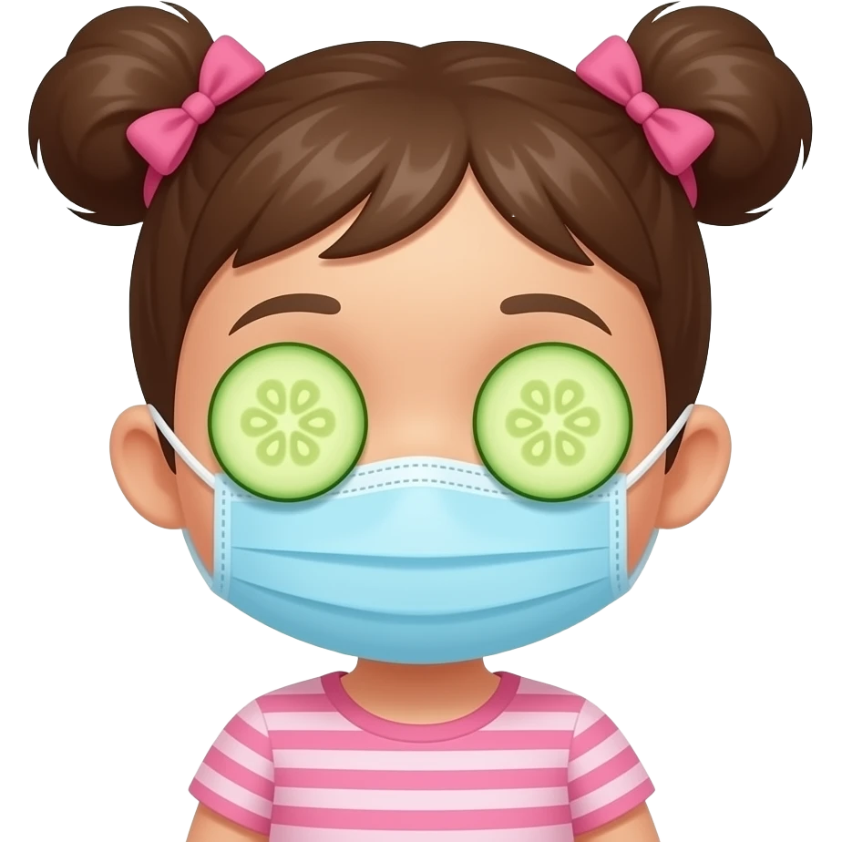 Baby with face mask and cucumbers on her eyes emoji