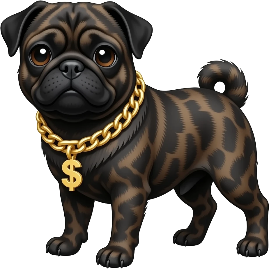 Black brindle pug with money chain on neck emoji