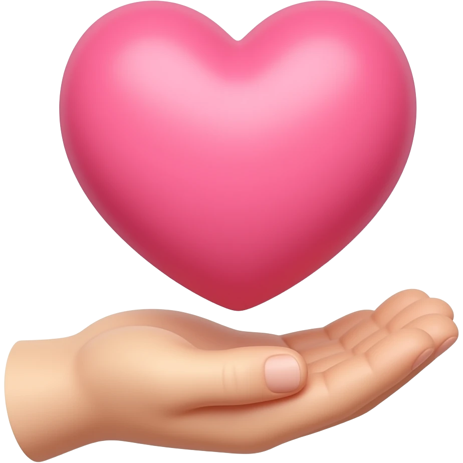 реалистичная рука держит над ладонью большое розовое сердечко emoji