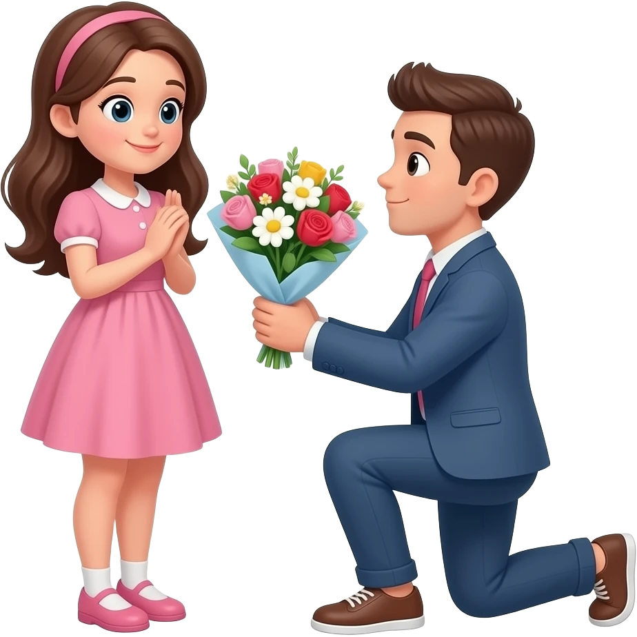 남자친구가 여자친구한테 꽃다발로 프로포즈하는 이모티콘 emoji