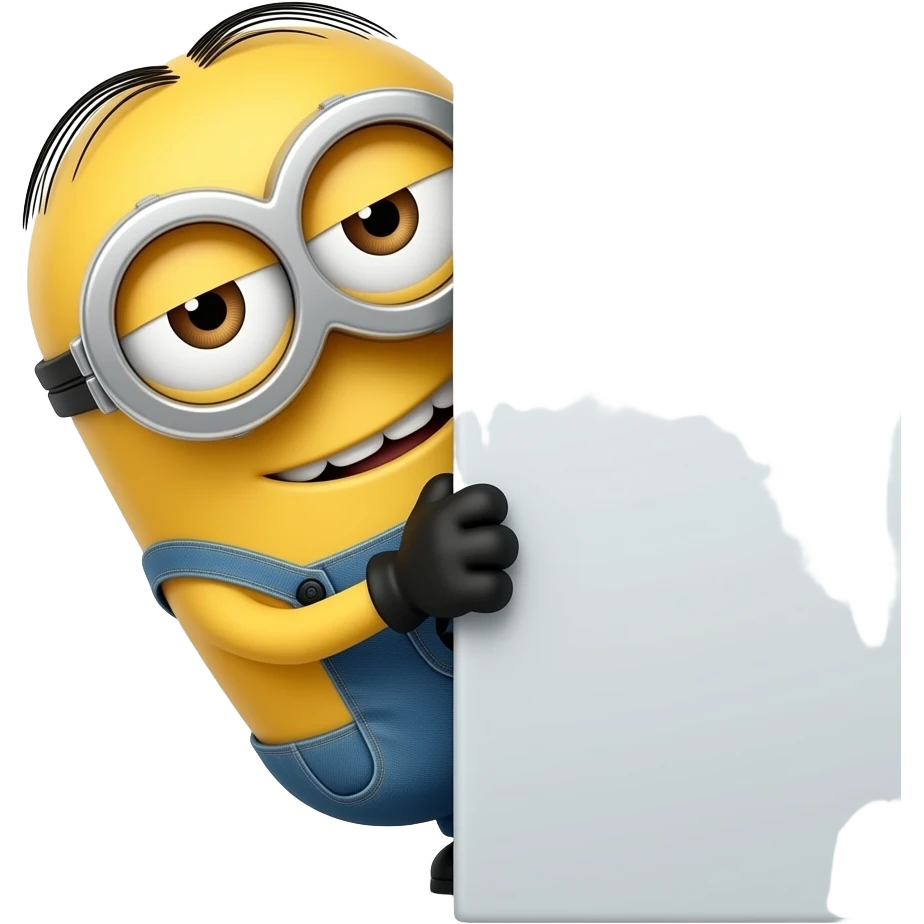 minion peeking from behind a wall vertical looking mischievous emoji