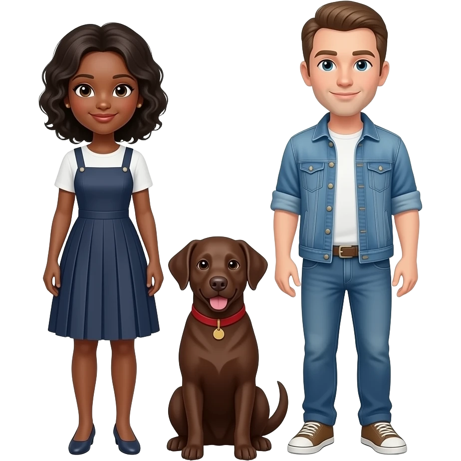 Gostaria de um emoji, no estilo daqueles de família. Porém somos eu, meu marido e nosso cachorro (não temos filhos) EU SOU negra, ELE é branco e a cadela marrom escuro emoji