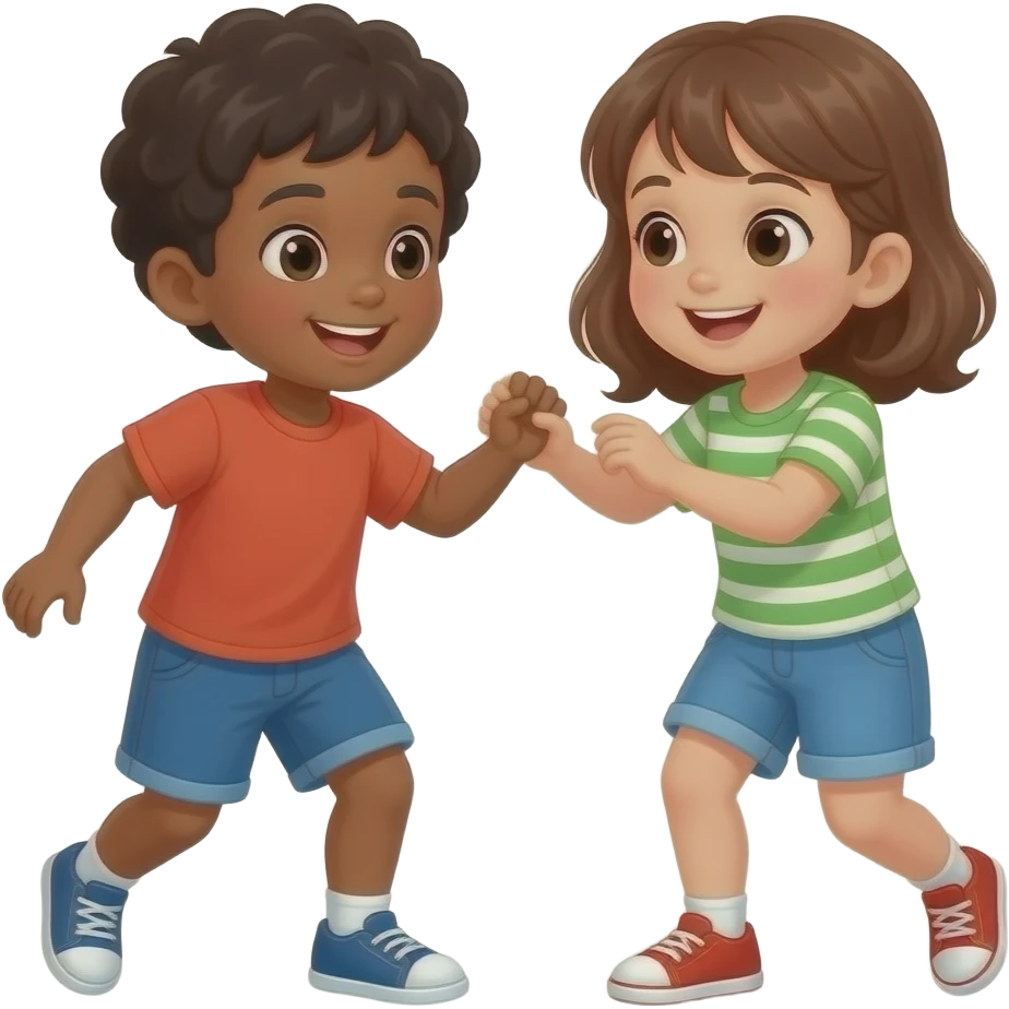 2 children older different races playing emoji