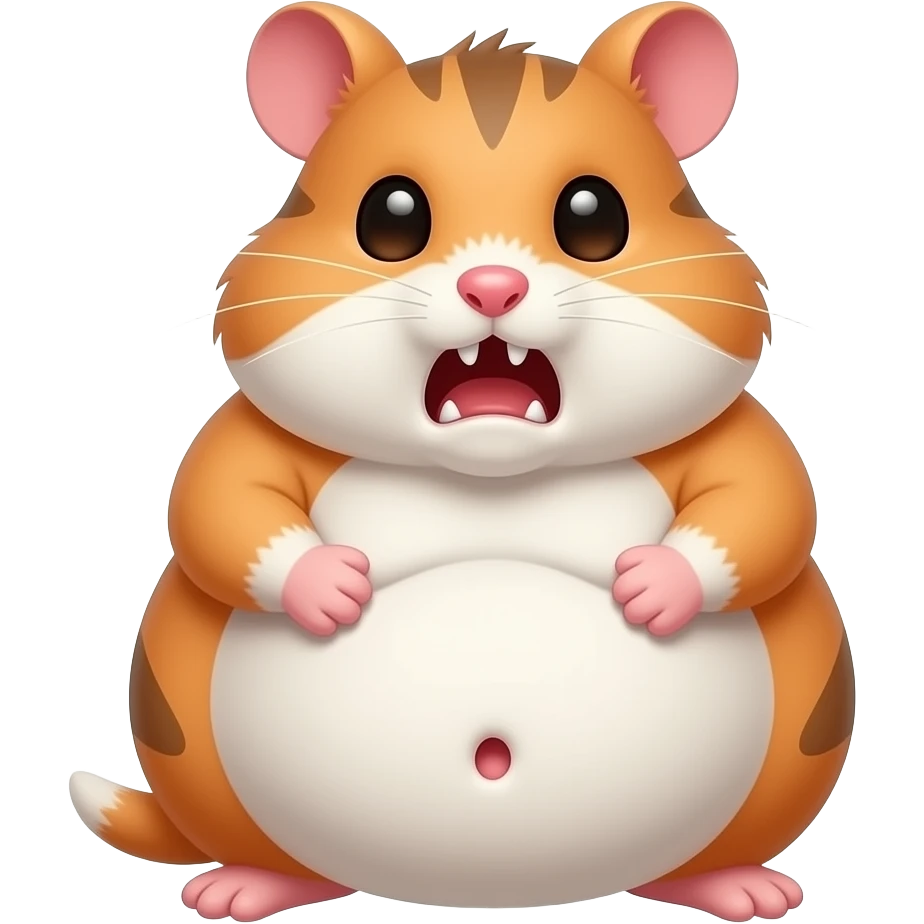 An obese girl Hamster,her flabby stomach let out loud rumbling growl,as if her Bellybutton was talking cutely,but it is just her tummy with extreme fullness trying to keep a meal settled in. emoji