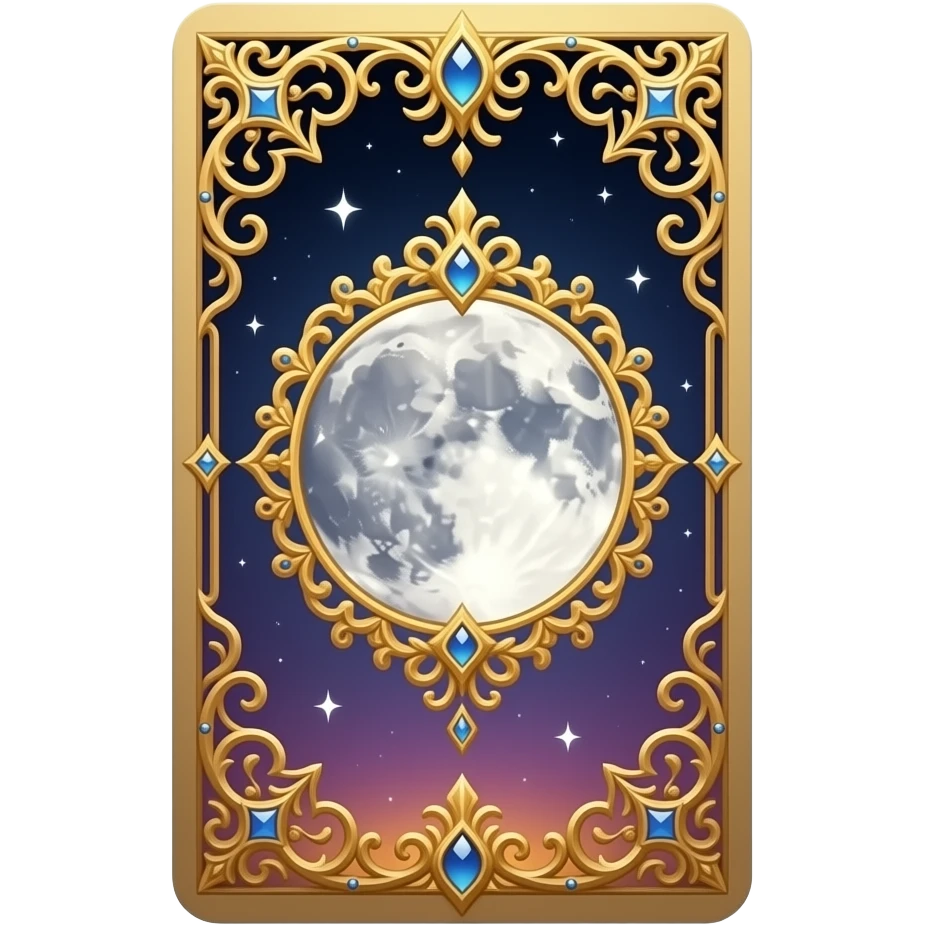tarot card, moon, gold embellishments, very decorated, gradient accents emoji