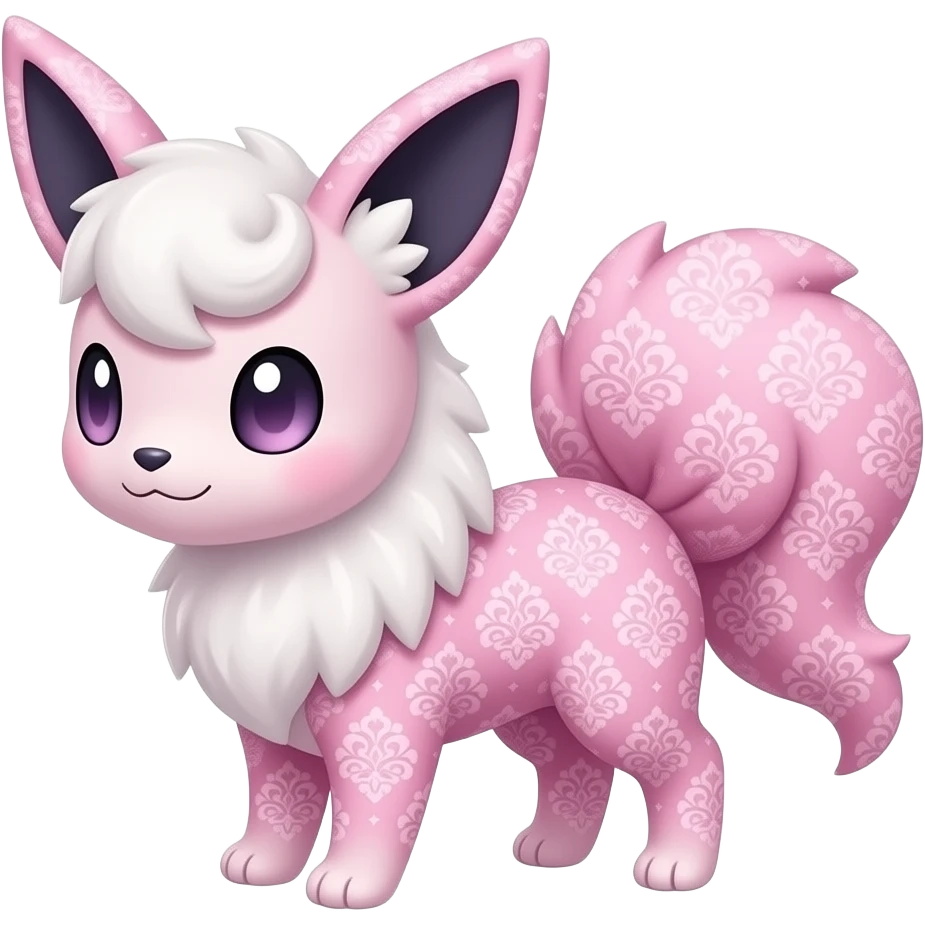 Fuzzy cozy aesthetic Rosy beautiful gorgeous pretty Petite shiny glossy sparkly romantic pastel damask Absol-Sylveon-Amaura-Aurorus-Espeon-Fakemon-hybrid with heart sparkle patterns emoji
