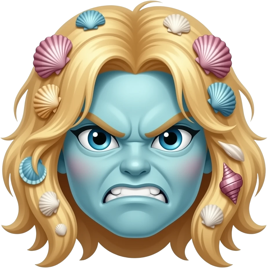 angry mermaid face with shells in hair blonde emoji