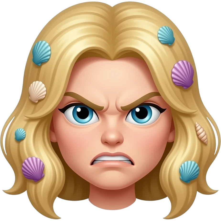 angry mermaid face with shells in hair blonde emoji