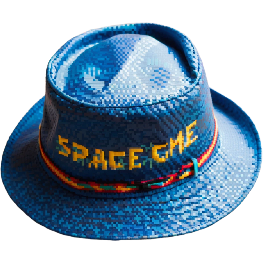 Синяя спортивная панамка со шнурком и надписью SPACEME, no background emoji