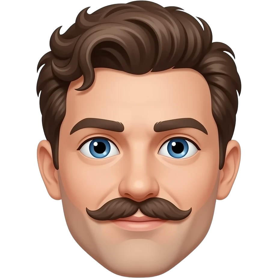 pale man with moustache blue eyes short back sides brown curly hair emoji