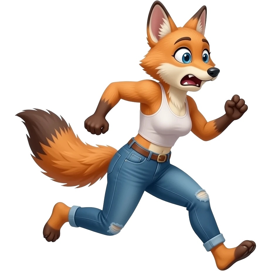 Female jackel furry person woman panick pants on rushing to the bathroom emoji