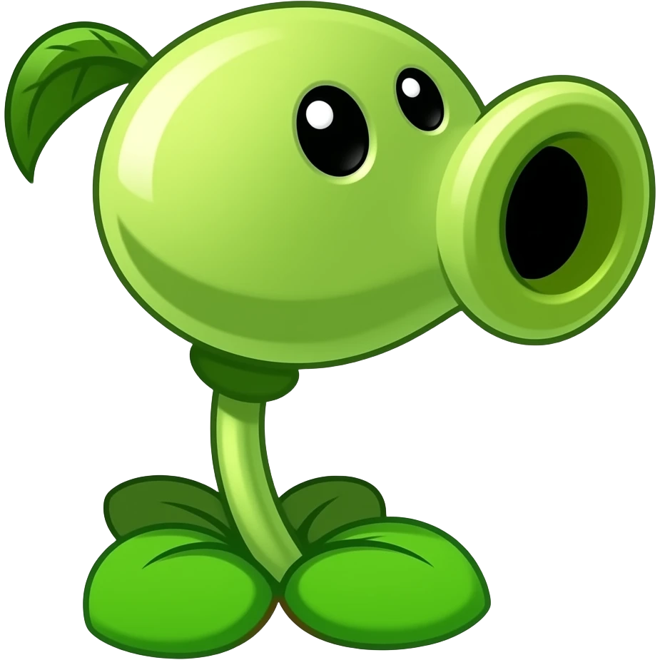 Crea un lanzaguisantes de el juego plantas contra zombies 2 con cuerpo completo sin detalles emoji
