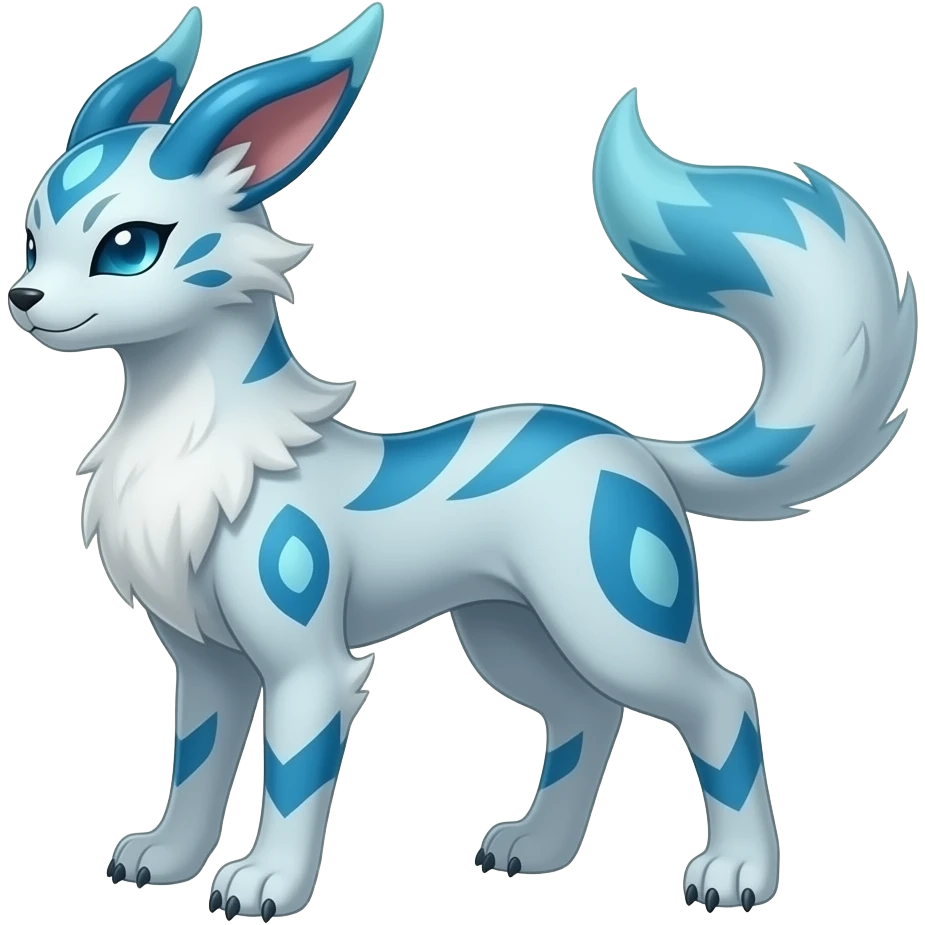 lanky tall elegant oriental feral painted Asian Absol-Glaceon-Sylveon-animal-Fakémon-fusion-hybrid-creature emoji