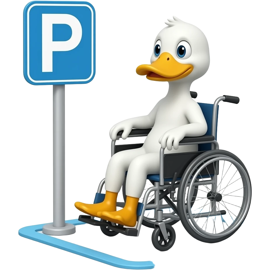 Duck in a wheelchair in disabled parking space emoji