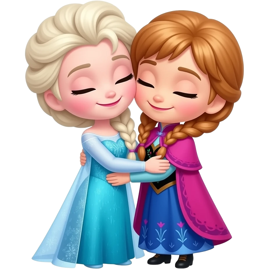 Mini cute elsa and anna hugging warmly not looking on screen emoji | AI ...