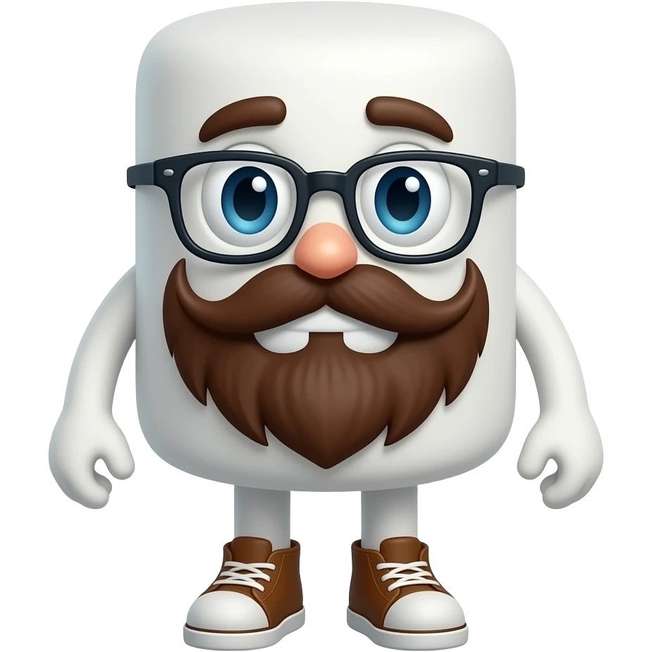 sad marshamallow with a brown beard and glasses emoji