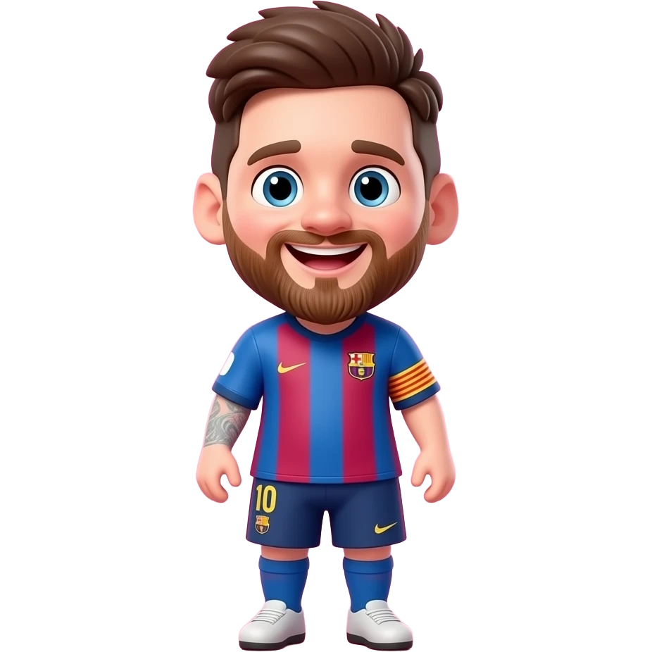 Create a body 3D chibi Messi character, exaggerated happy expression, pink background, zero trophies, clean simple composition emoji