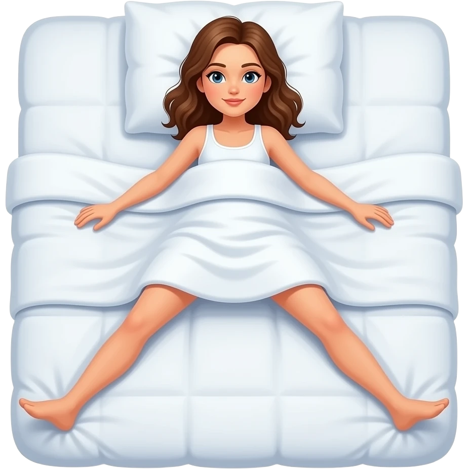 woman with brown hair laying on bed, legs open emoji