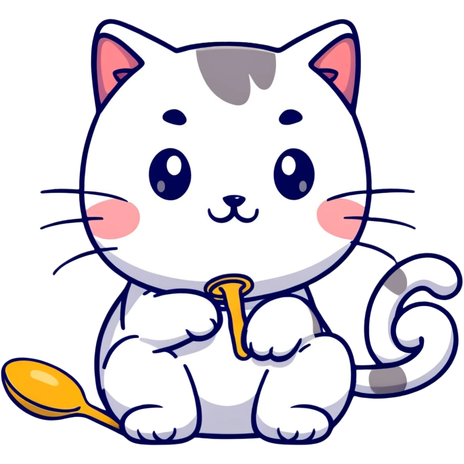 cute cat playing with a spoon emoji