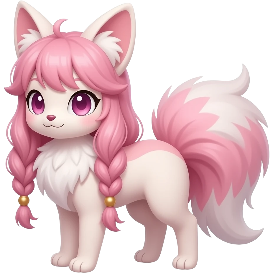 Fuzzy slim oriental feathery long-haired beaded mane cozy rosy aesthetic feathery Rosy beautiful Sylveon-Furret-Fennekin-Minccino-Espeon-Fakémon-hybrid emoji