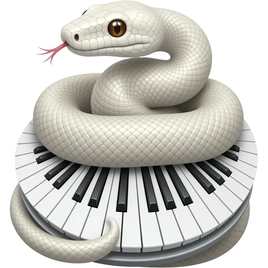 albino boa constrictor wrapped around futuristic tubular musical keyboards emoji
