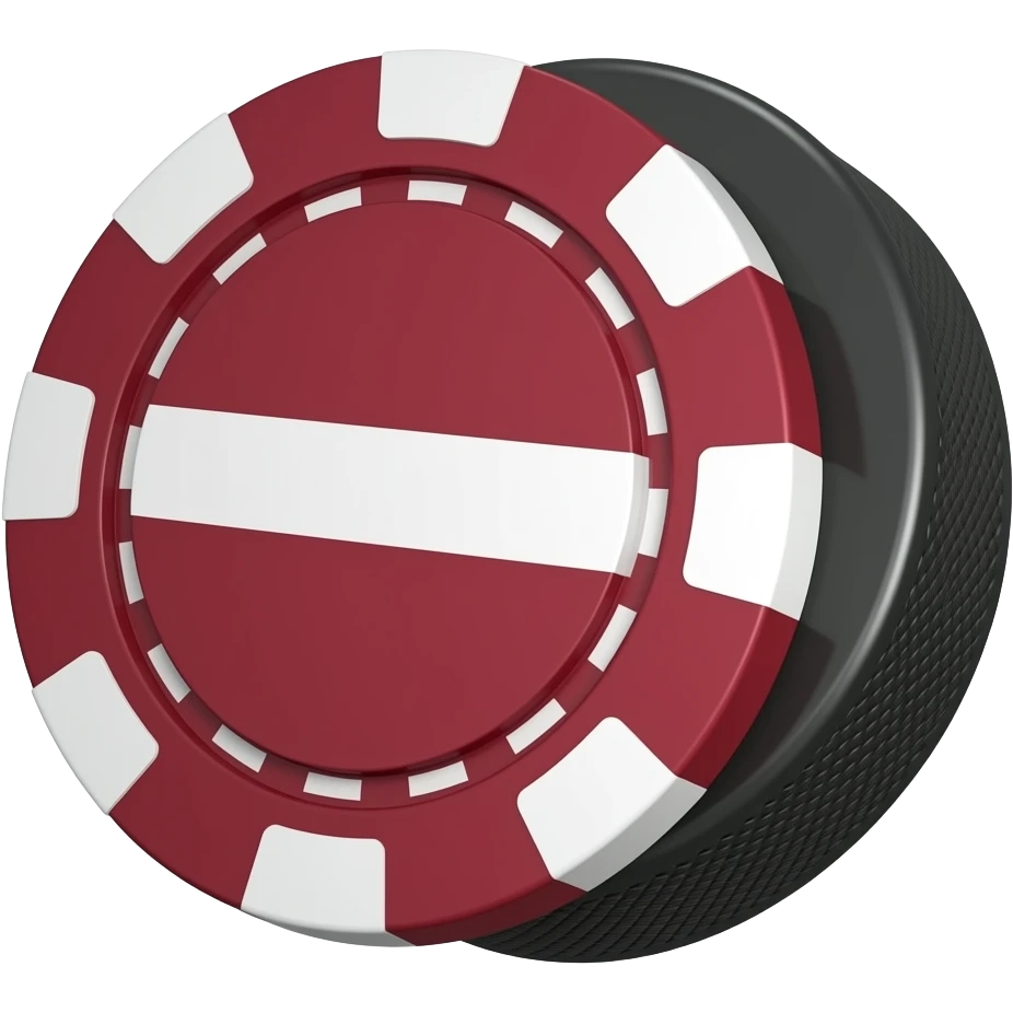 Poker chip which is mixed with hockey puck from 45 degree angle. Latvian flag color themed. emoji
