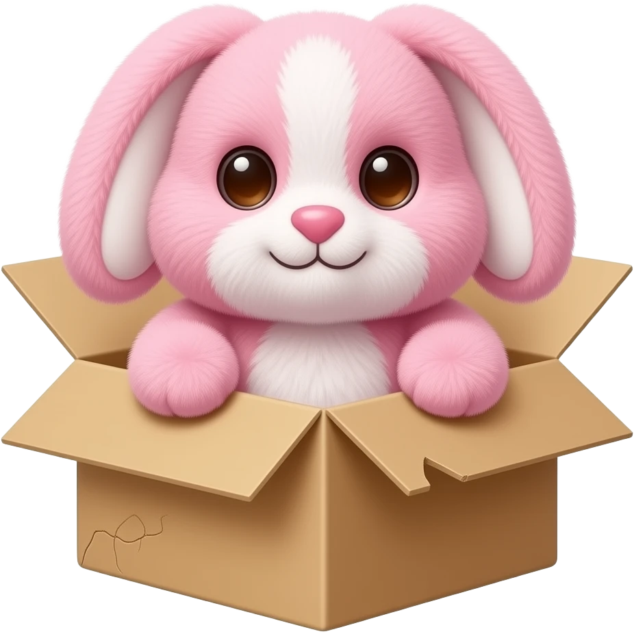 chubby pink stuffed bunny inside a cardboard box emoji