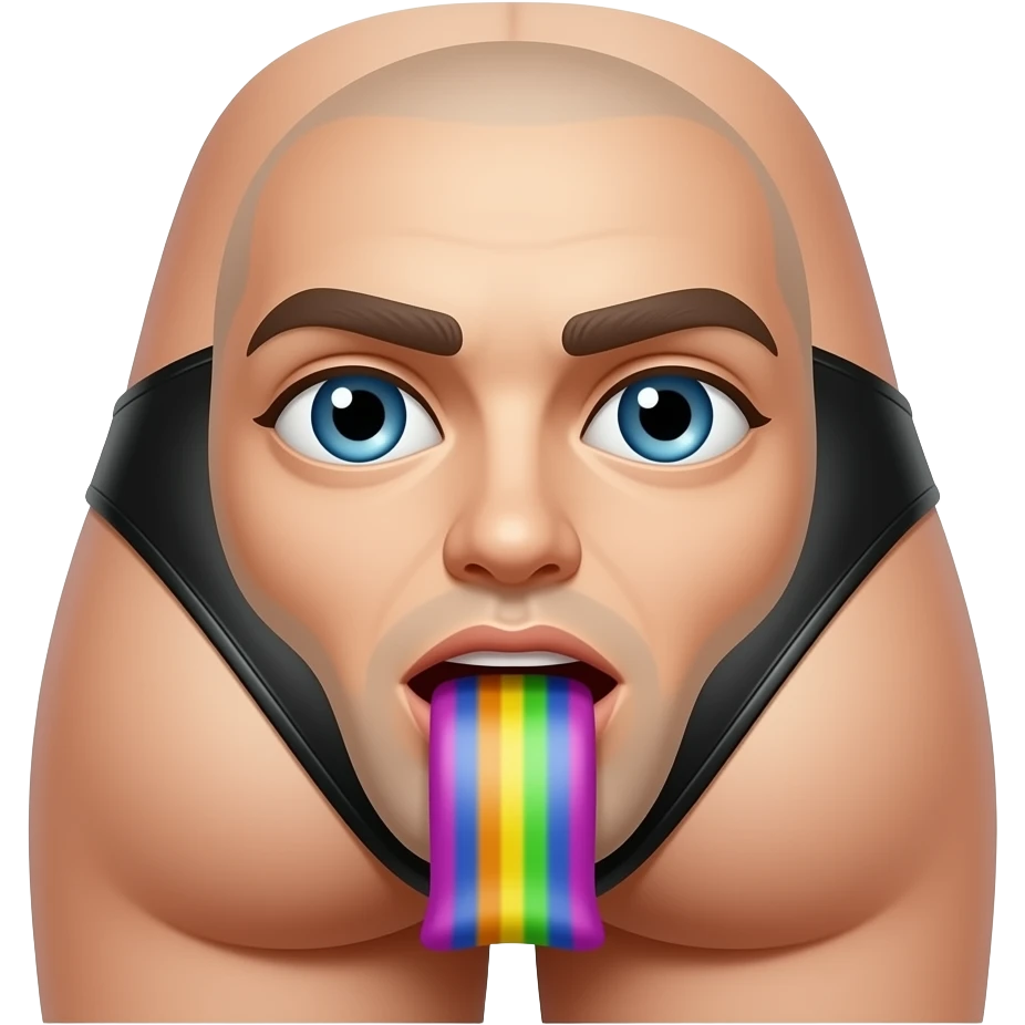 Bald Gay dude in leather bikini rainbow licking a butthole emoji