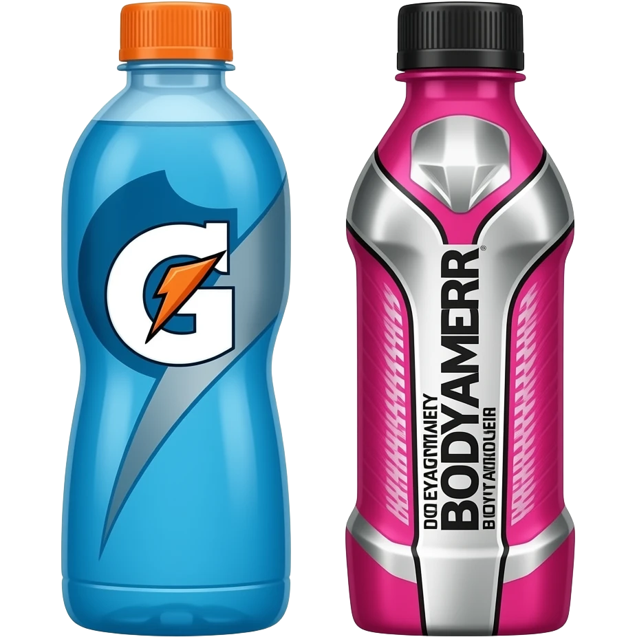 Blue Gatorade, and pink Body Armor bottles next to each other emoji