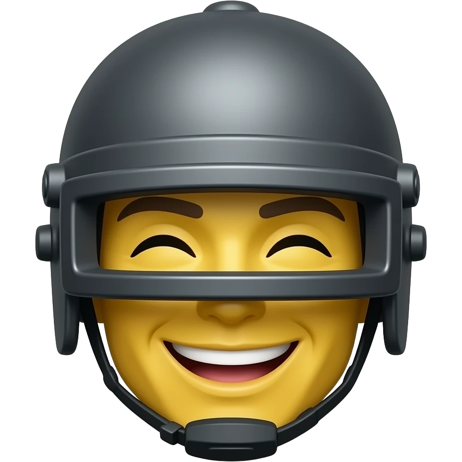 A laughing YELLOW emoji wearing a level 3 PUBG helmet emoji