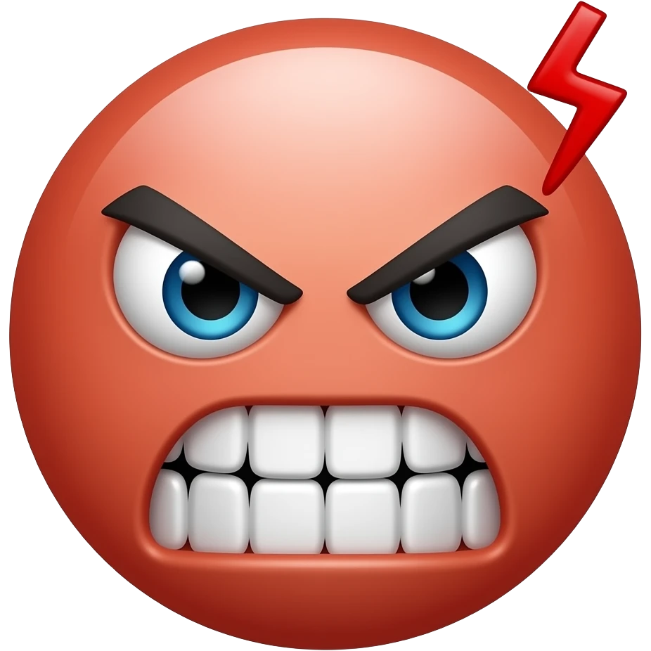 Make a smiley face emoji. A red skin and amgry inrage face. Have a 💢 on its head left. Teeth clench. Eyes very inrage and have no nose emoji