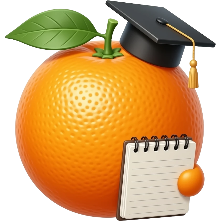 orange fruit using a graduation cap and notebook emoji