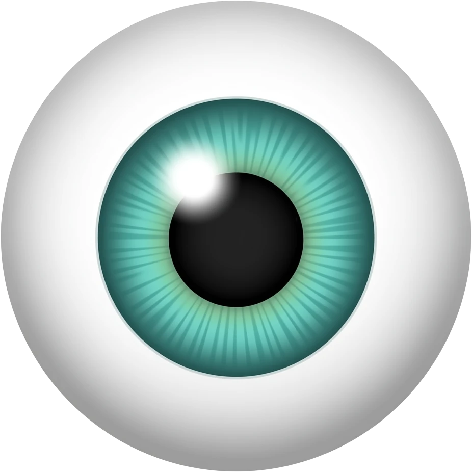 cartoon eye, teal green iris, large black pupil, white sclera, no eyelashes, no eyebrow, round shape, glossy, 3D cartoon style, isolated on white background emoji