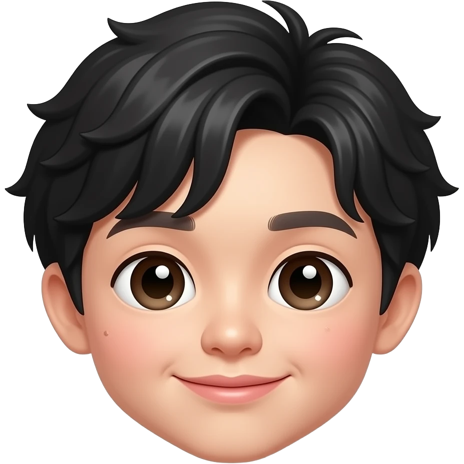 Cute Korean boy emoji, black wavy bangs, mole under right eye, high nose, soft lips, playful 🤩 star eyes, FACE ONLY emoji