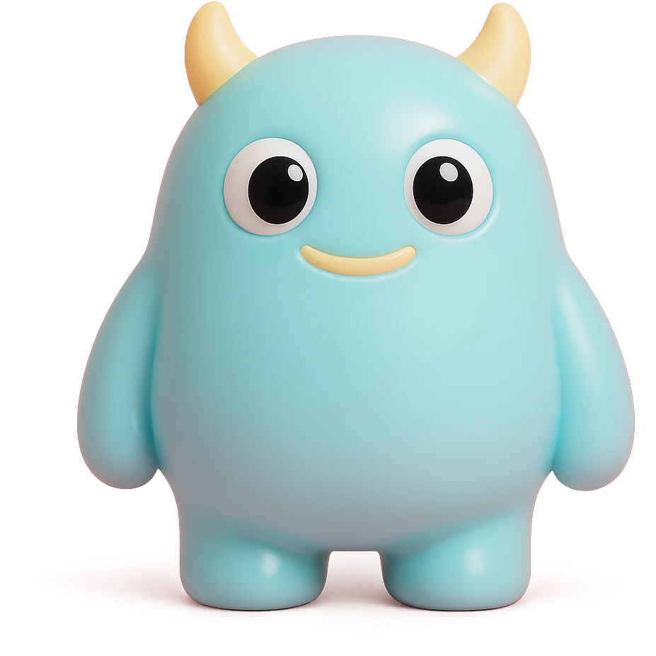 cute monster with round body, big eyes, small horns, pastel colors, toy-like emoji