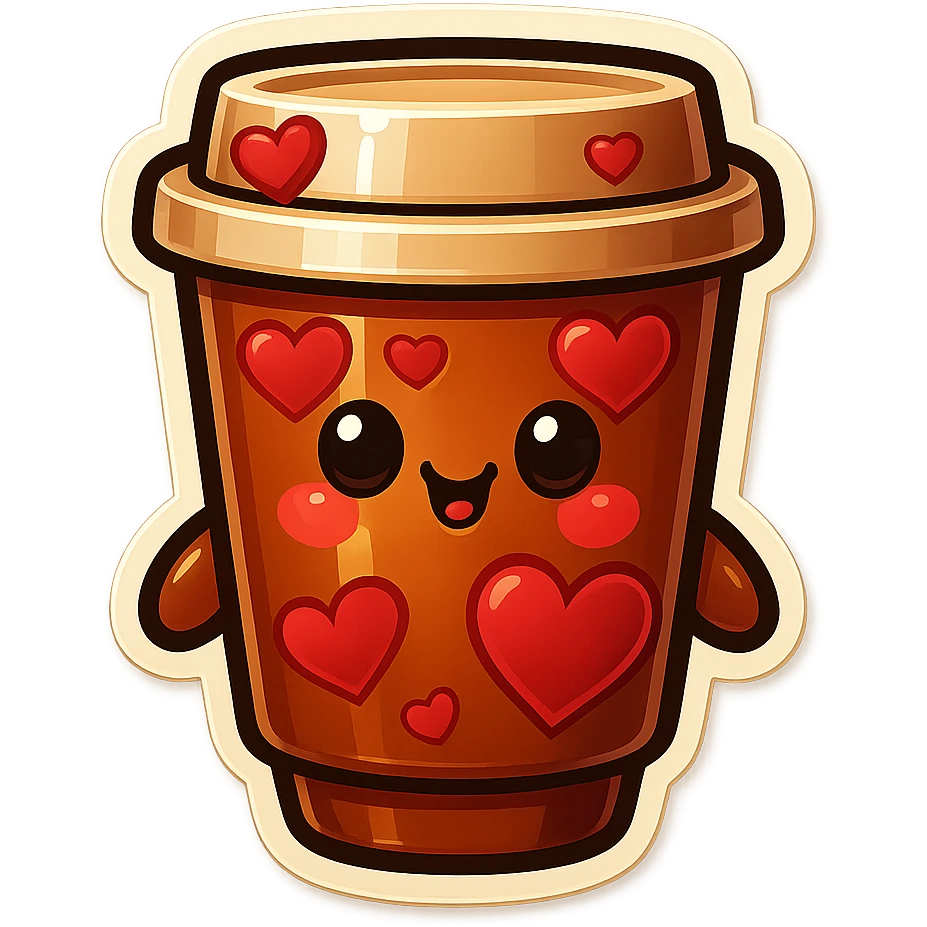 Tall coffee cup, sexy coffee, covered in hearts emoji