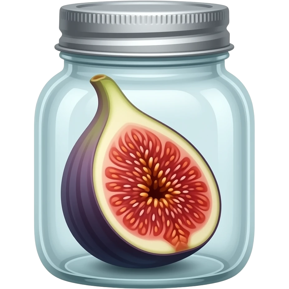 sideways single fig inside a  jar with a silver lid emoji