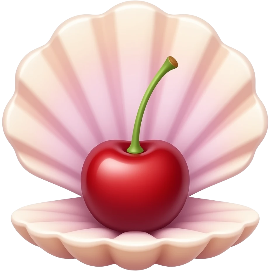 🐚🦪🍒 в нежных тонах, одна ракушка, а в ней вишня, в стиле эмодзи айфона emoji