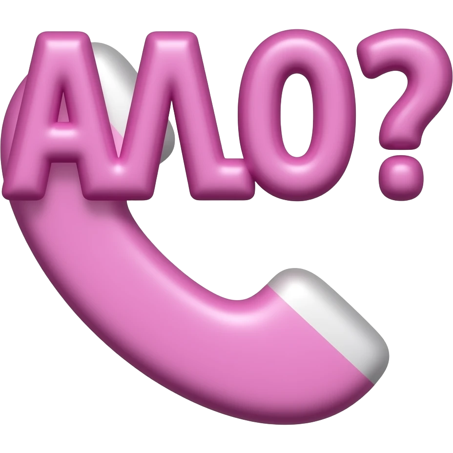Twitch emote with BULGARIAN text “АЛО?”, use Cyrillic letters, NOT English letters, glossy pink 3D text, cute phone icon, thick outline, transparent background emoji