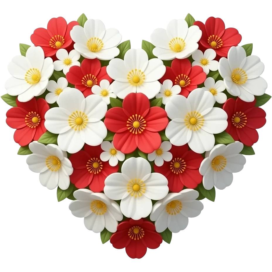 Heart made by white and red flowers emoji