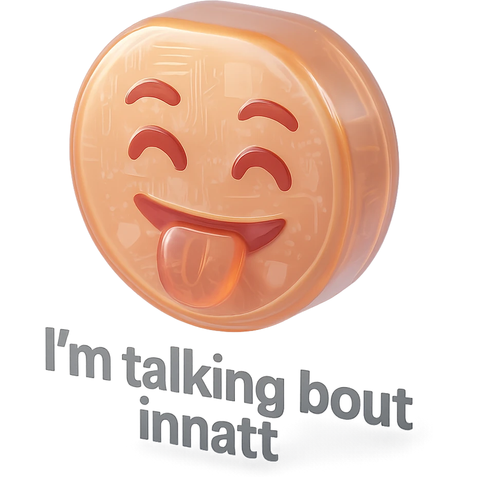 smiling with tongue sticking out
add the words  I’m talking bout innatt  emoji