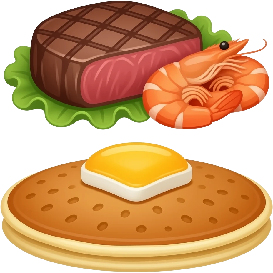Cooked Steak and shrimp with pancakes emoji