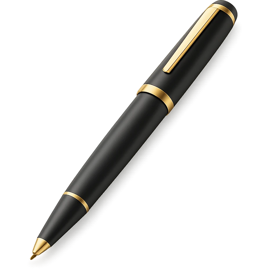 a gold pen in 3D black style emoji