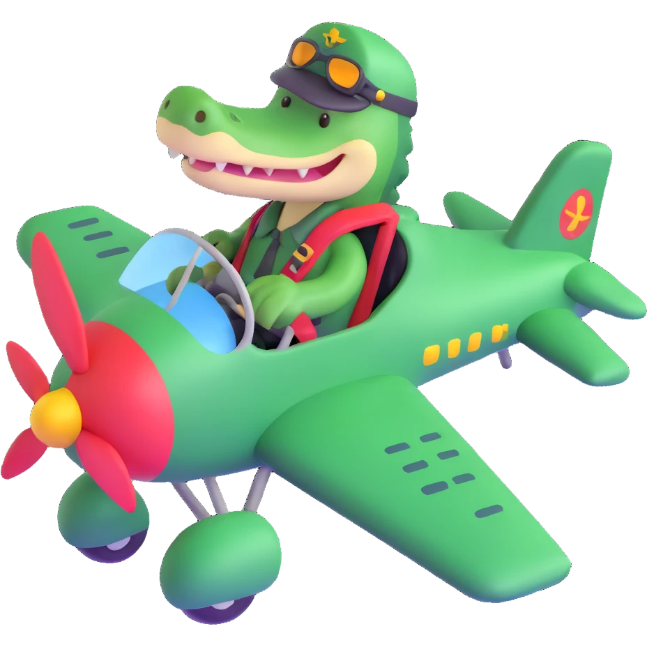Crocodile pilot in an airplane emoji